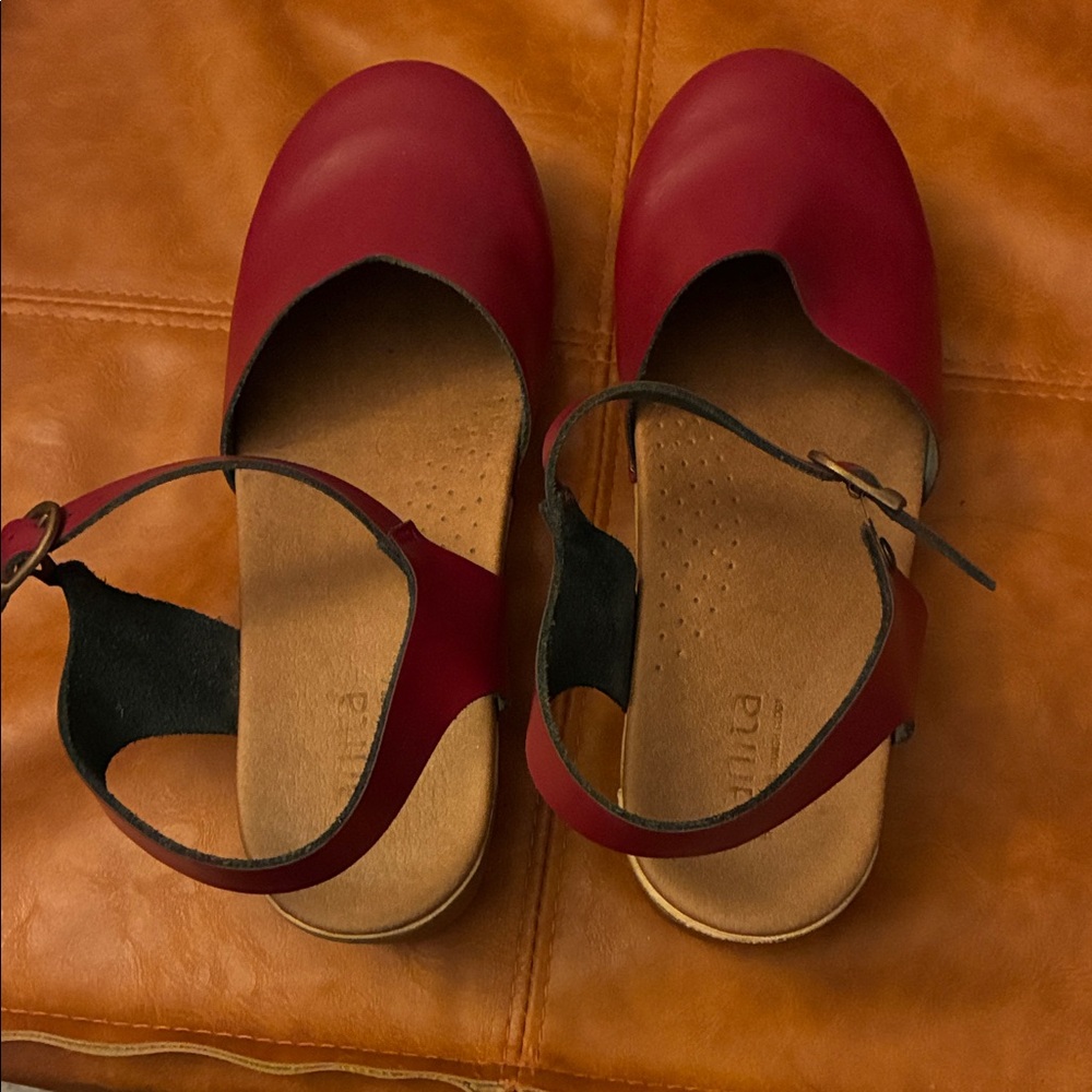 Sanita Red Leather Mules